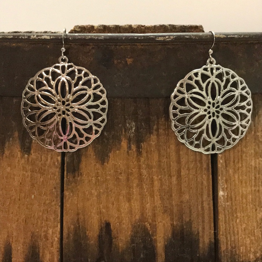 Open-work Ornate Disc Drop Earrings